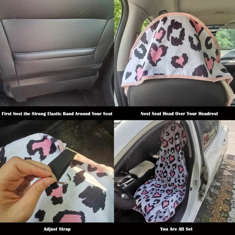 Leopard Print Towel Front Seat Protector for Dogs