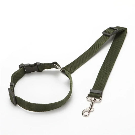 Army Green Dog Seat Belt Tether Adjustable Car Safety Leash