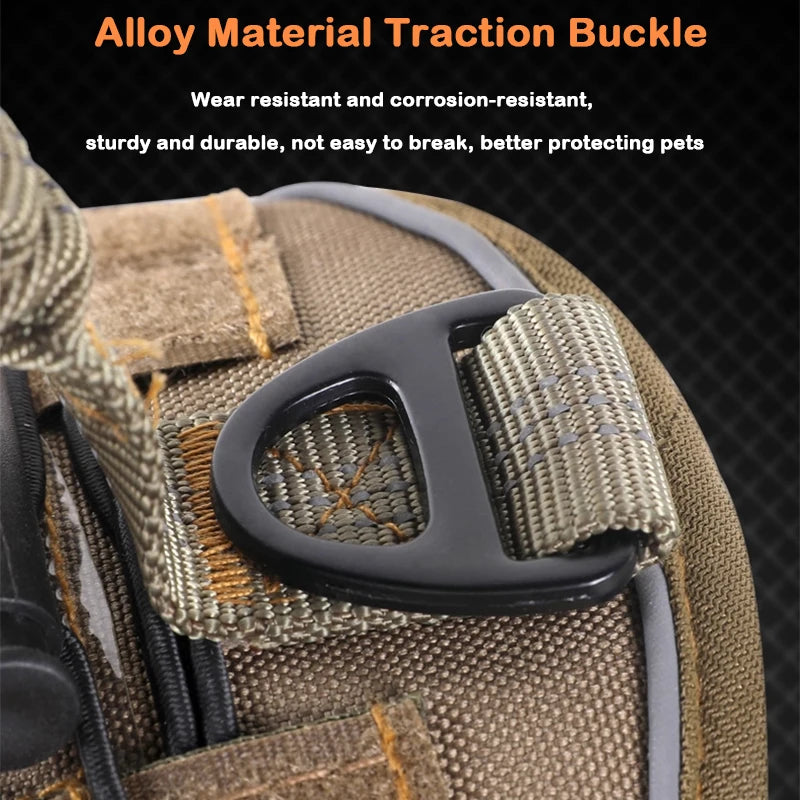 Khaki Tactical No Pull Dog Harness with Leash for Medium and Large Dogs