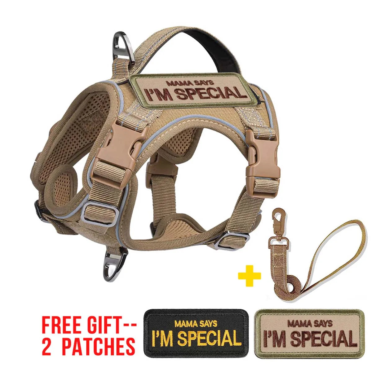 Beige Tactical Dog Harness for Small Dogs with Leash