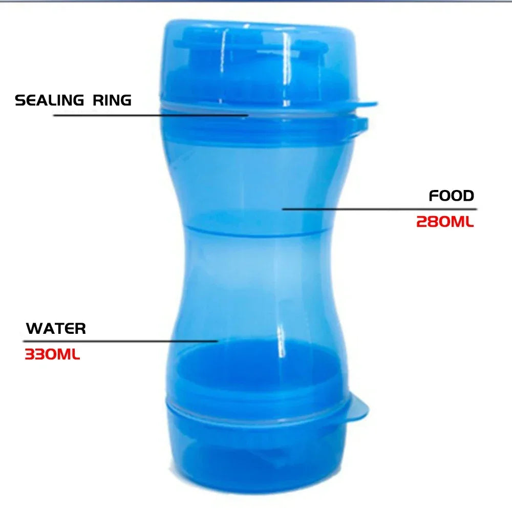 Blue 2-in-1 Dog Water Bottle and Food Storage Container