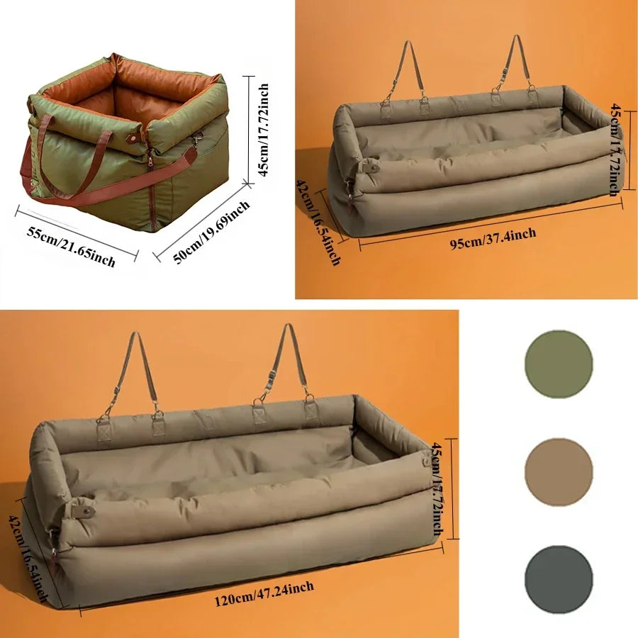 Brown Luxury Faux Leather Dog Booster Seat Bed for Travel