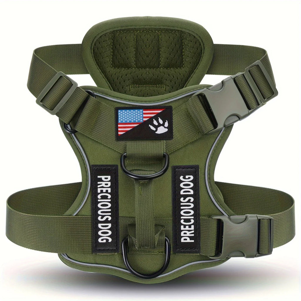 Army Green Anti-Pull Tactical Dog Harness for Medium and Large Dogs
