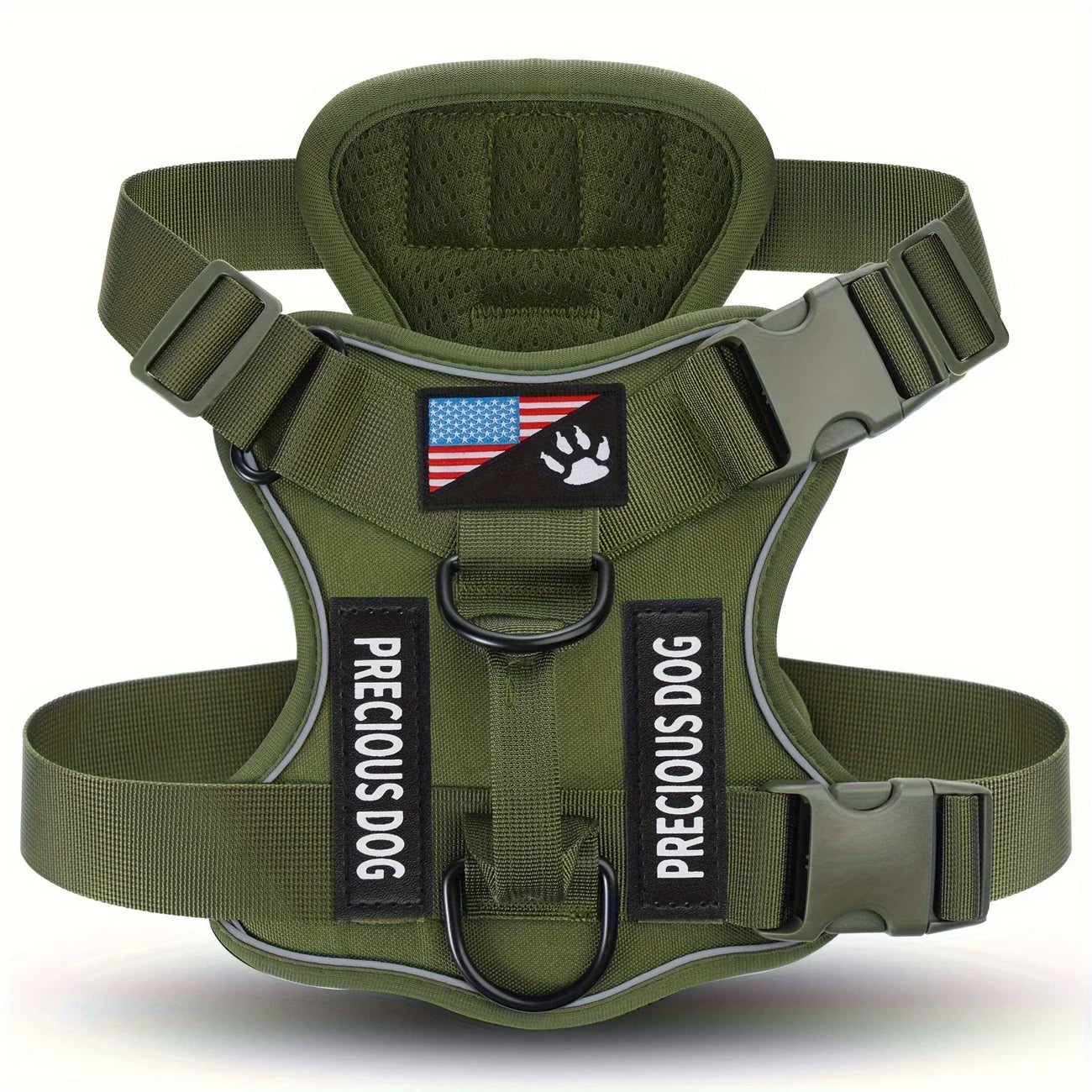 Army Green Anti-Pull Tactical Dog Harness for Medium and Large Dogs