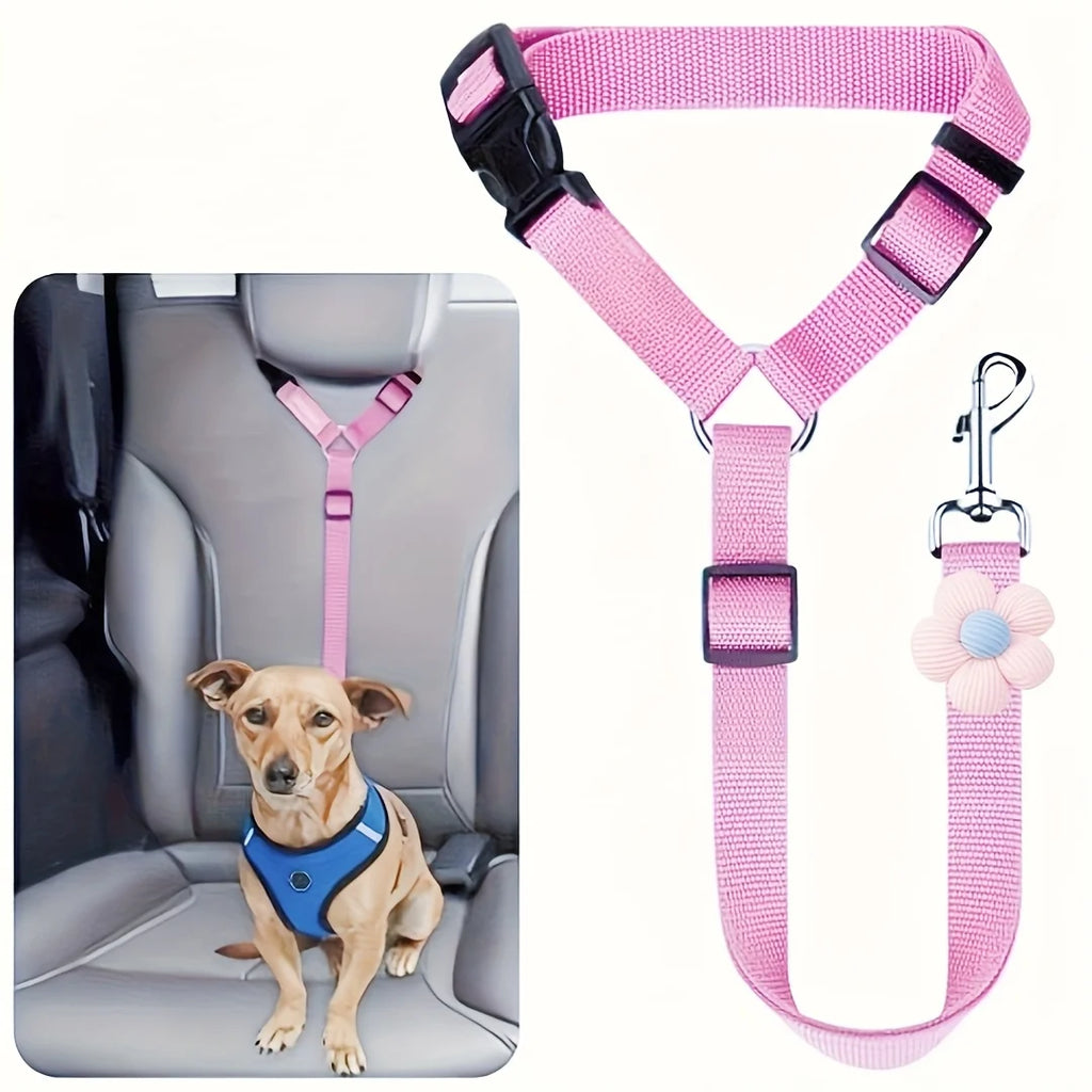 Pink Floral Dog Seat Belt Tether for Vehicles