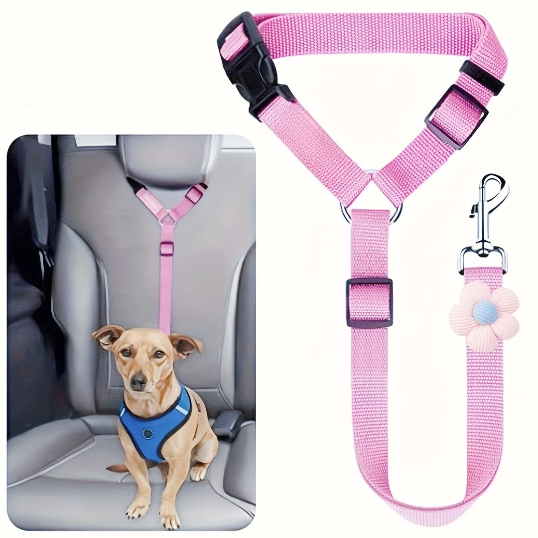 Pink Floral Dog Seat Belt Tether for Vehicles