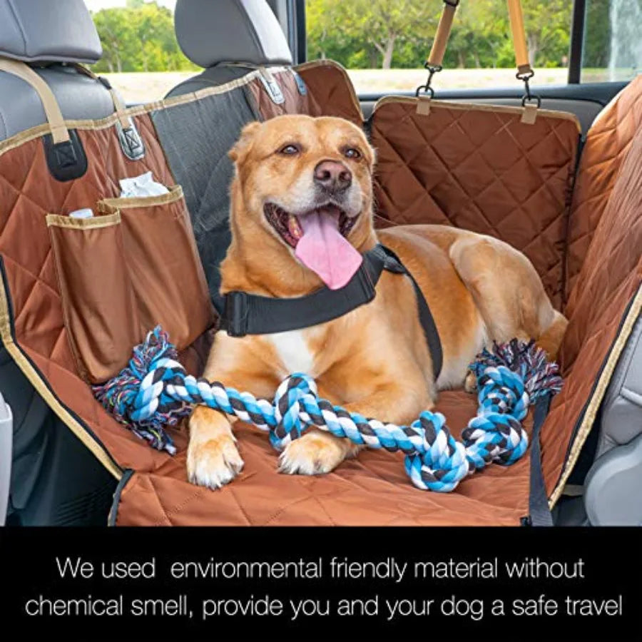 Brown Waterproof Dog Car Hammock with Mesh Window