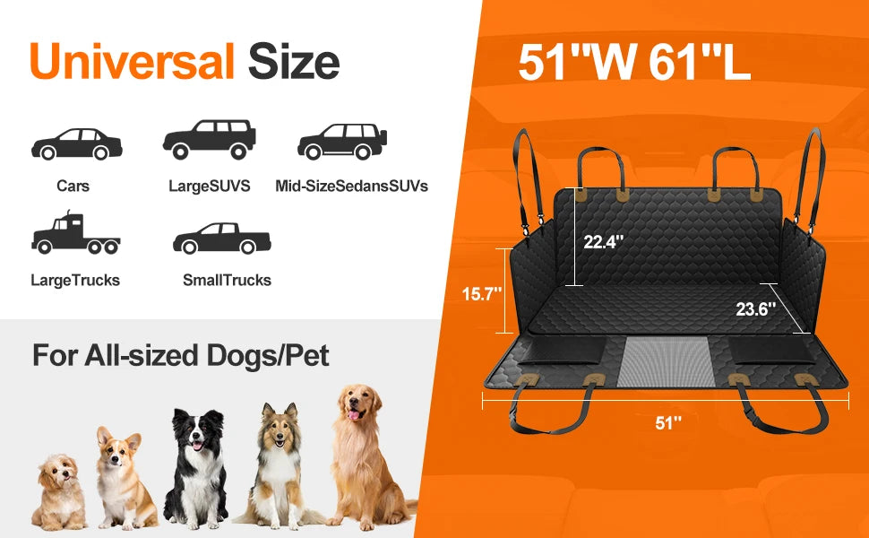Black Waterproof Dog Car Hammock with Hard Bottom Seat Extender