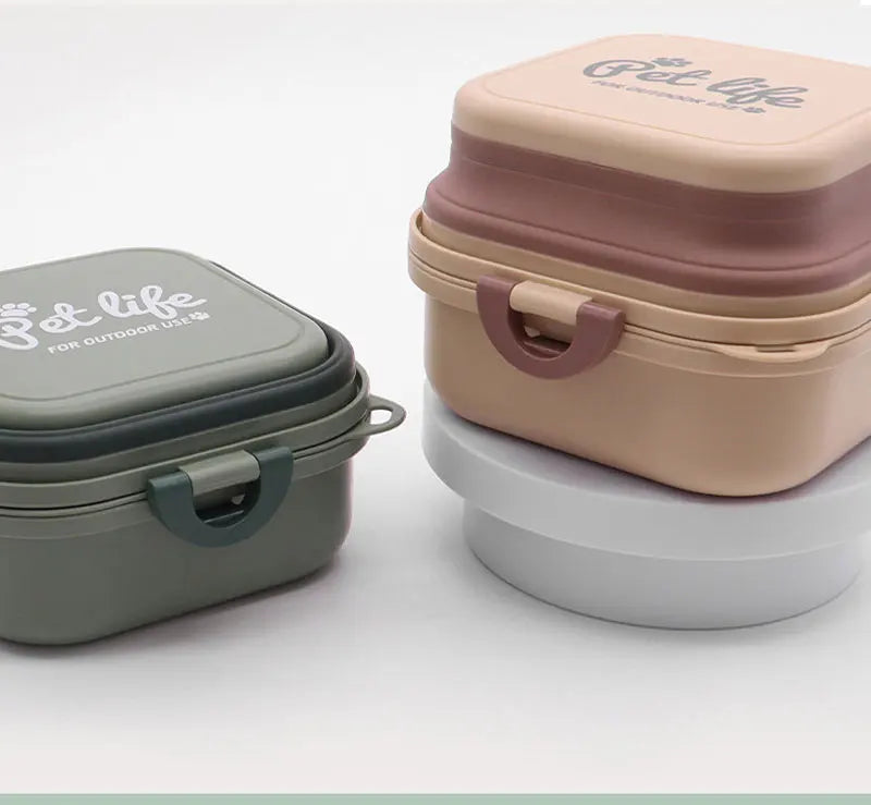 Khaki Portable Double Dog Travel Bowls