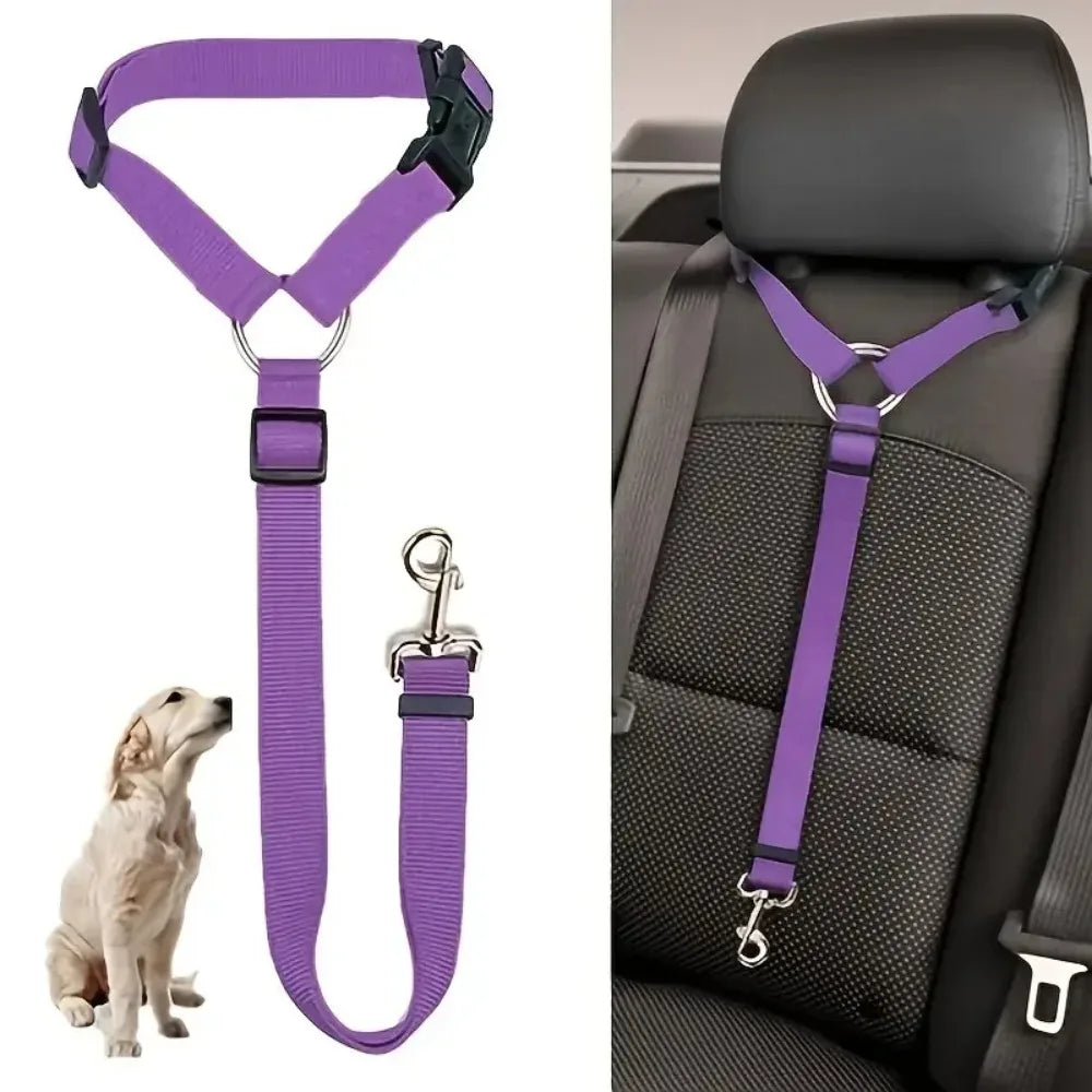 Sky Blue Dog Seat Belt Tether Adjustable Car Safety Leash