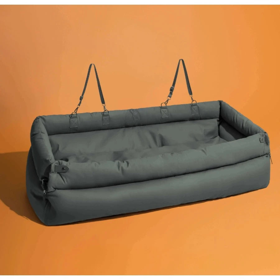 Dark Green Luxury Faux Leather Dog Booster Seat Bed for Travel