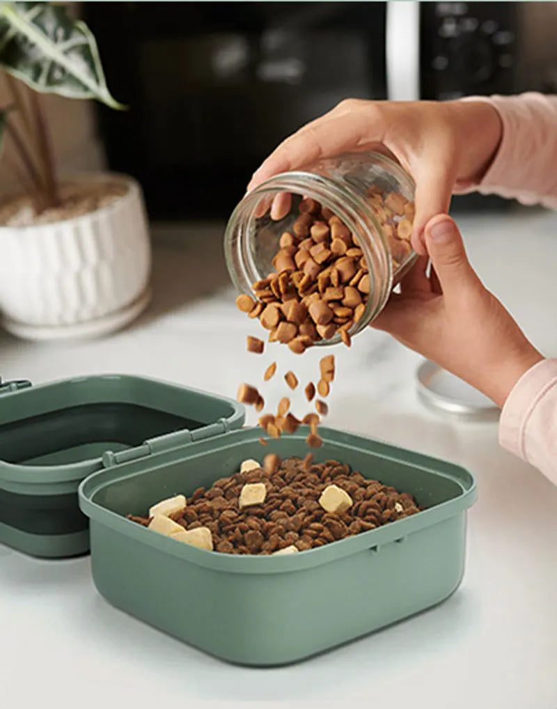 Khaki Portable Double Dog Travel Bowls