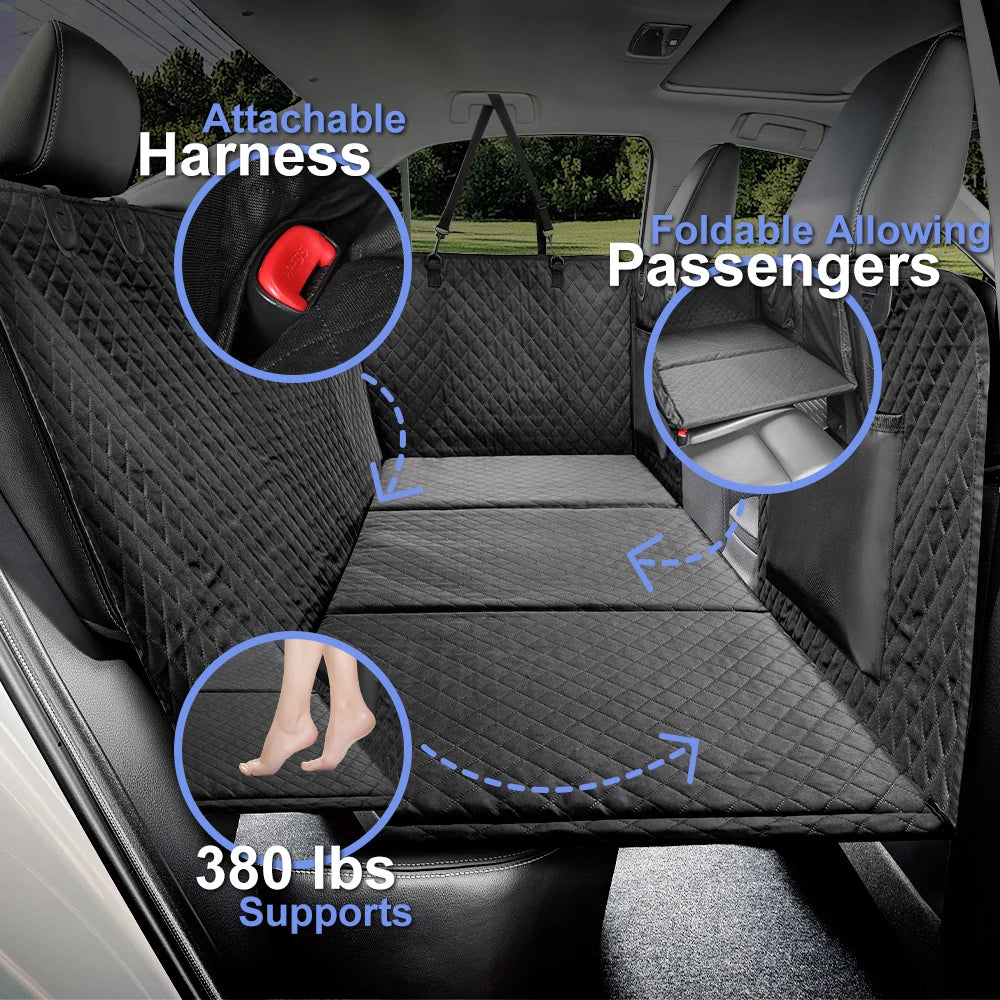 Black Premium Dog Car Back Seat Extender with Hard Bottom