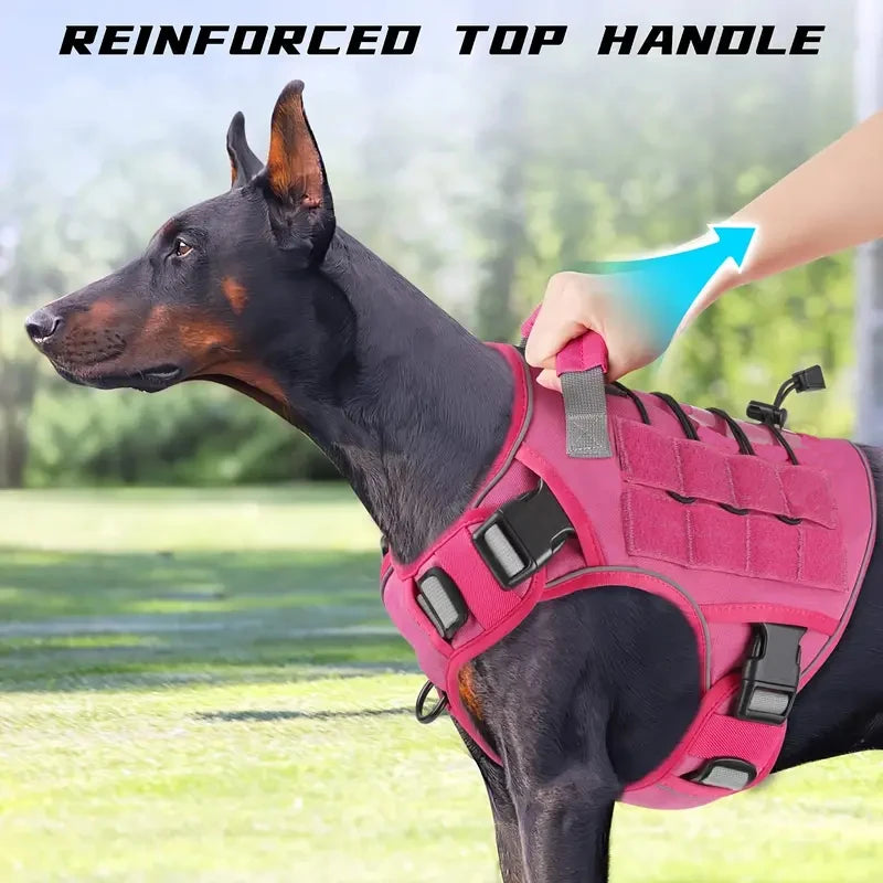 Rose Adjustable No-Pull Tactical Dog Harness with Handle for Large Dogs