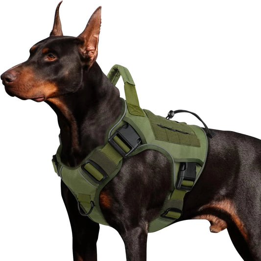 Army Green Adjustable No-Pull Tactical Dog Harness with Handle for Large Dogs