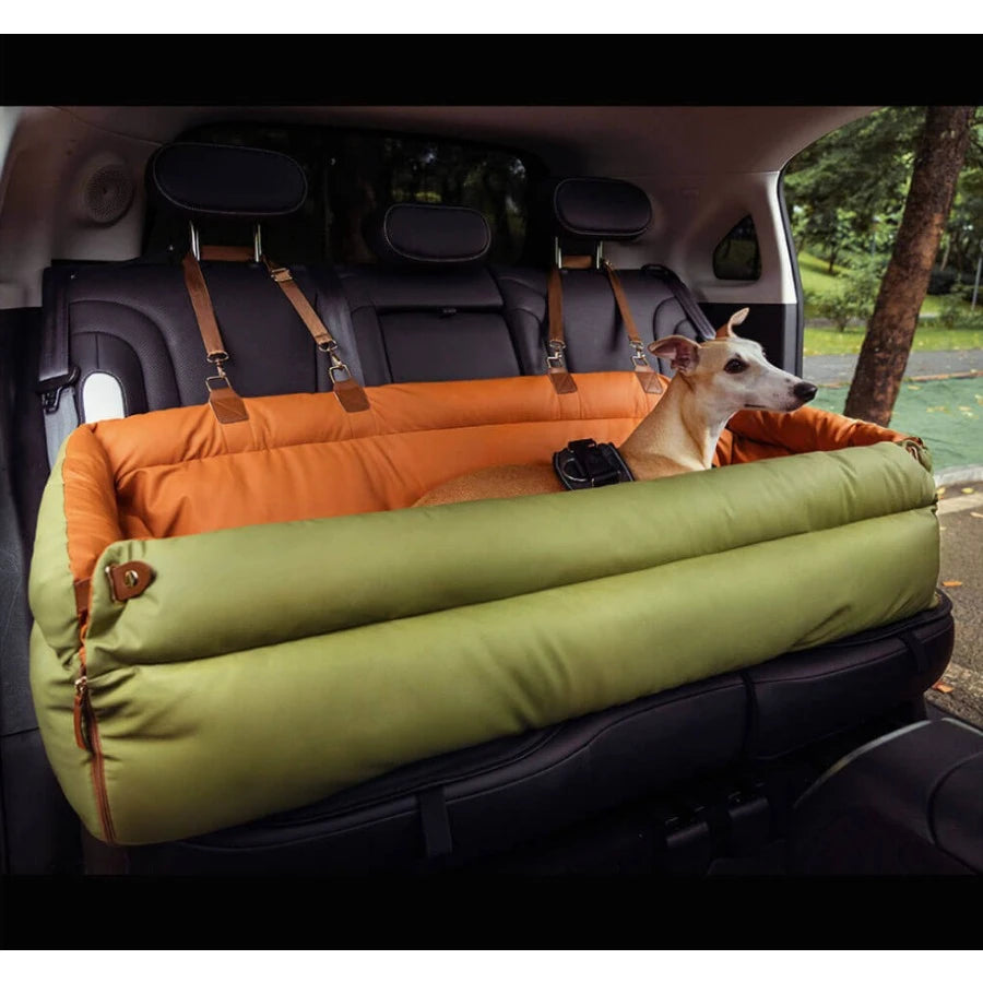Brown Luxury Faux Leather Dog Booster Seat Bed for Travel