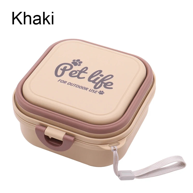 Khaki Portable Double Dog Travel Bowls