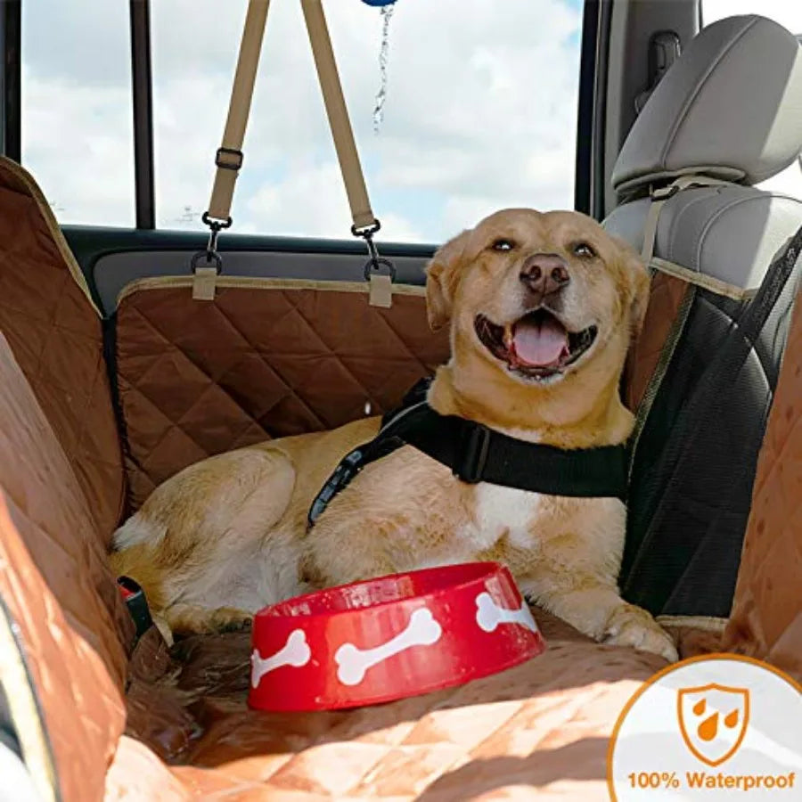 Brown Waterproof Dog Car Hammock with Mesh Window