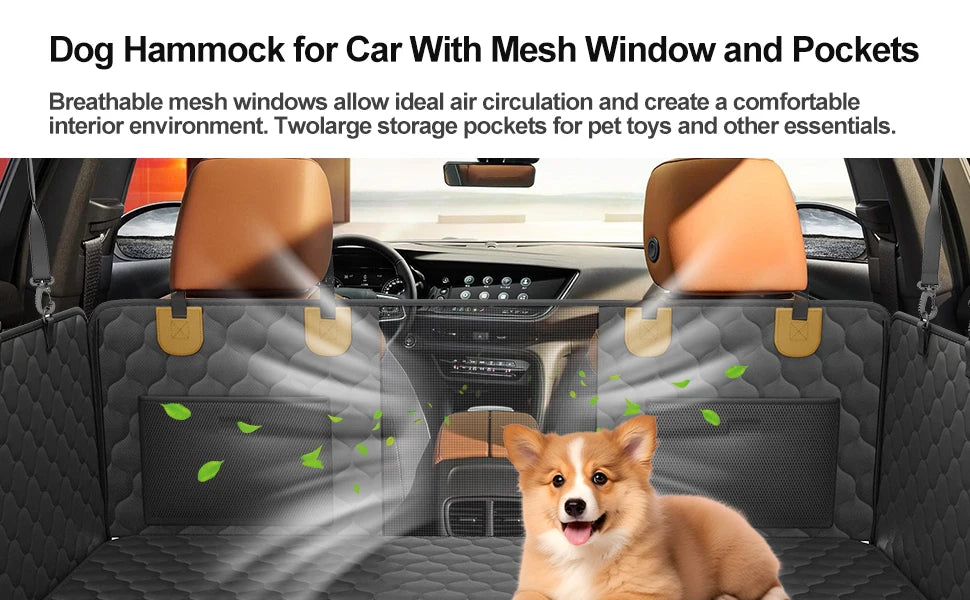 Black Waterproof Dog Car Hammock with Hard Bottom Seat Extender
