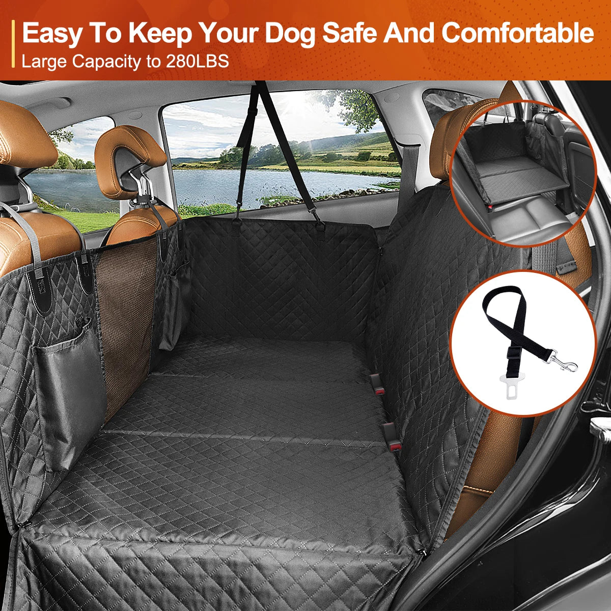 Black Premium Dog Car Back Seat Extender with Hard Bottom