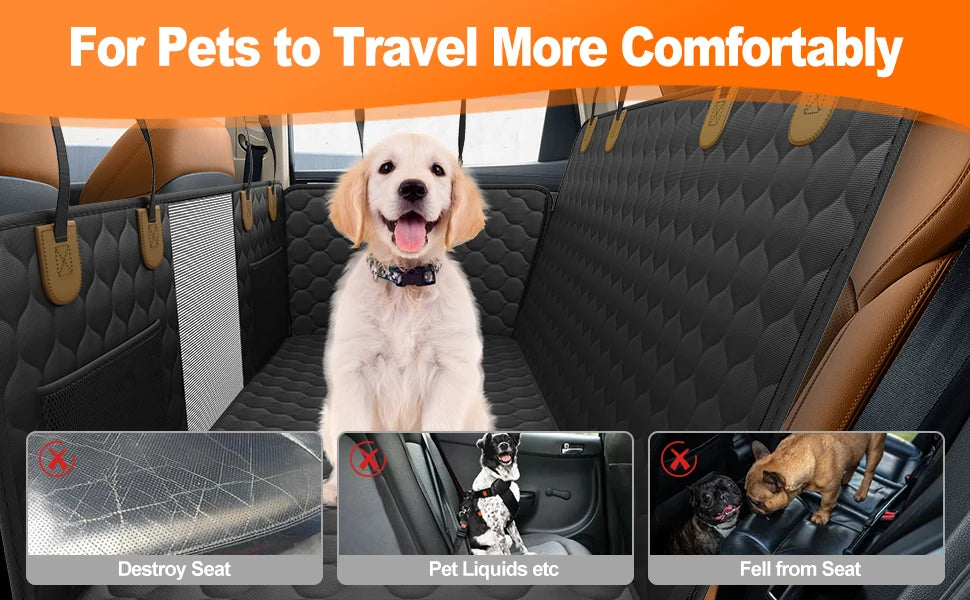 Black Waterproof Dog Car Hammock with Hard Bottom Seat Extender