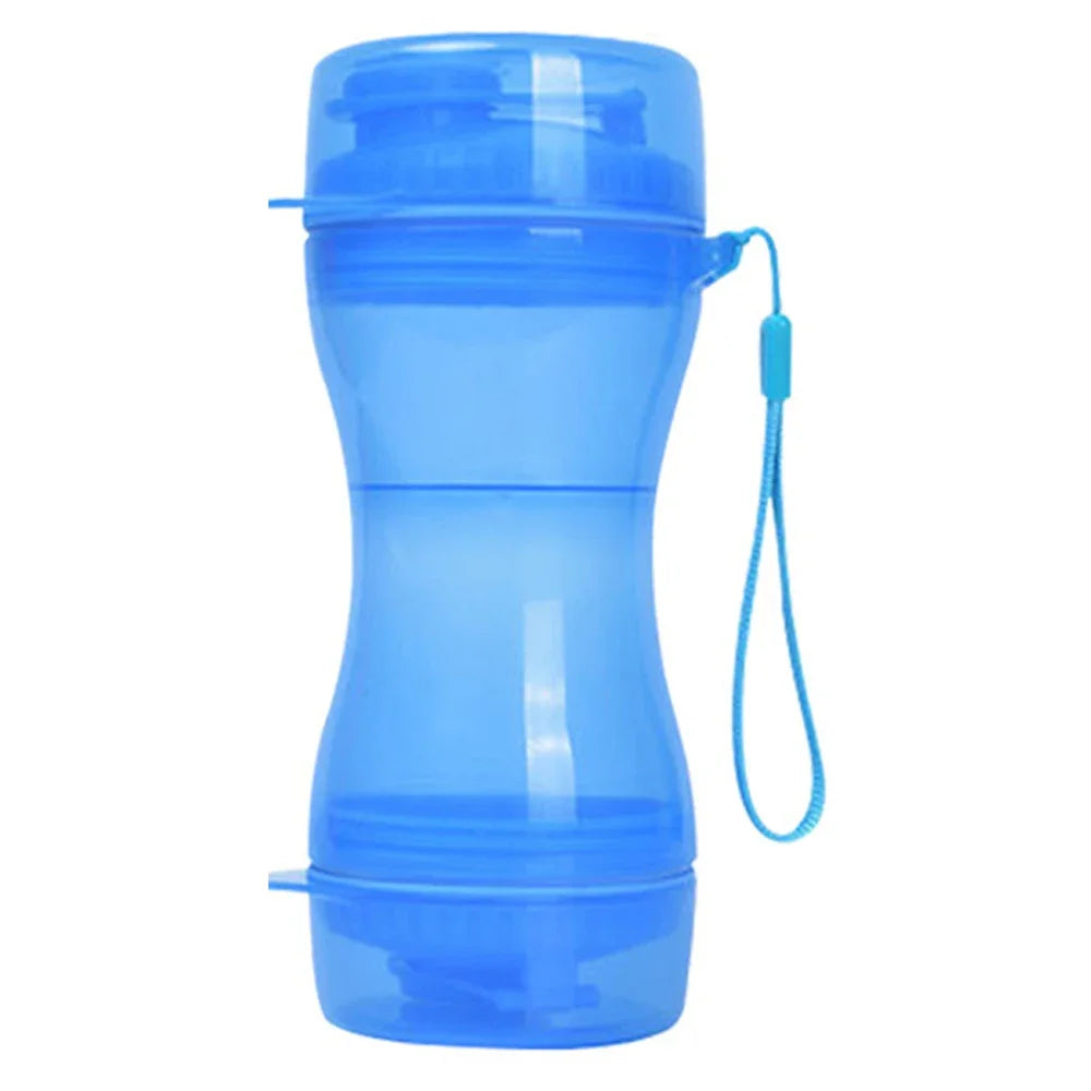Blue 2-in-1 Dog Water Bottle and Food Storage Container