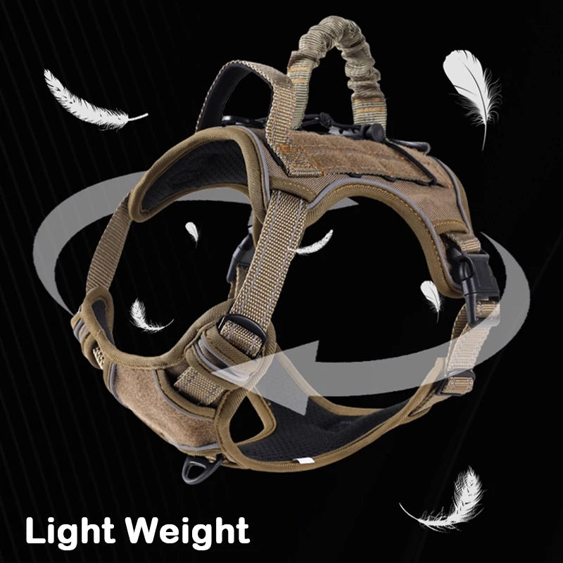 Khaki Tactical No Pull Dog Harness with Leash for Medium and Large Dogs