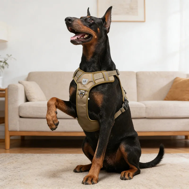 Khaki Tactical No Pull Dog Harness with Leash for Medium and Large Dogs