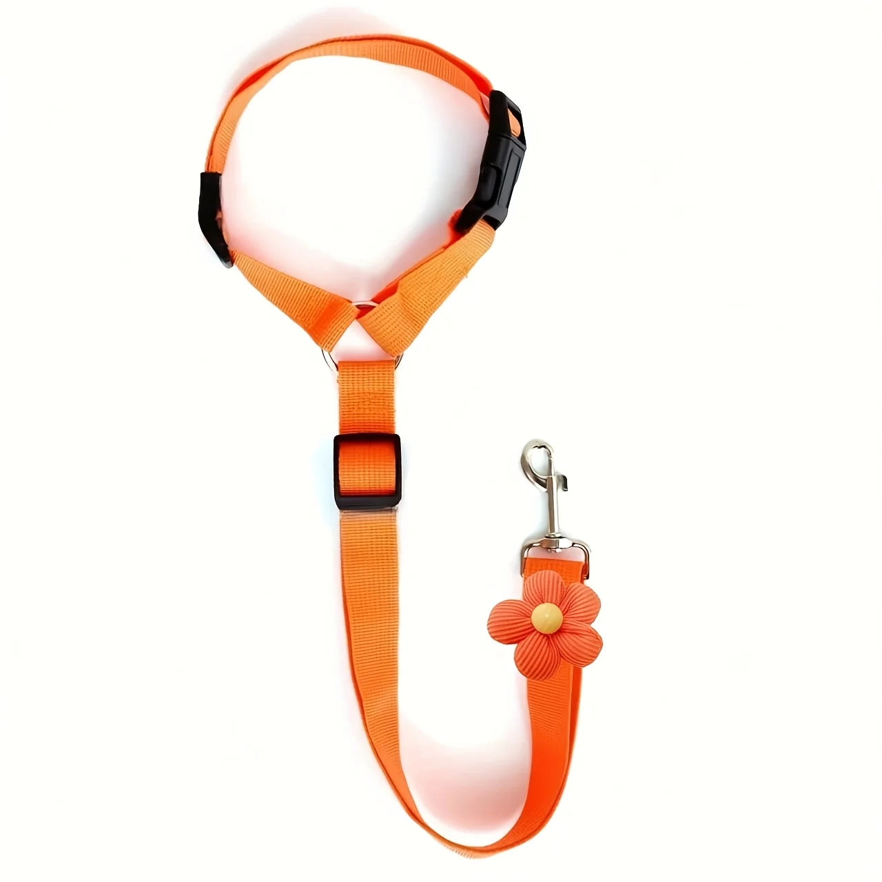 Orange Floral Dog Seat Belt Tether for Vehicles