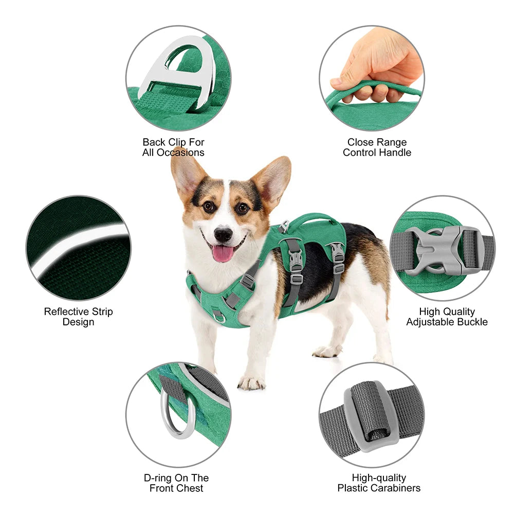 Green Escape Proof Reflective Dog Harness for Small, Medium, and Large Dogs