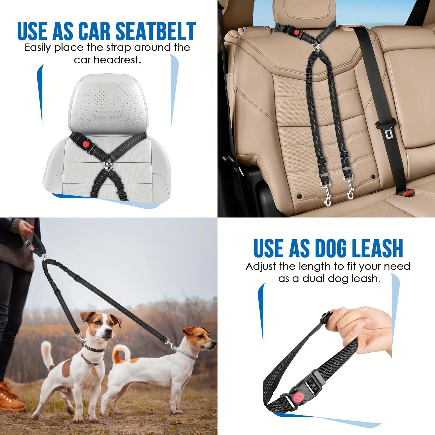 Red Dog Car Seat Belt for Two Dogs