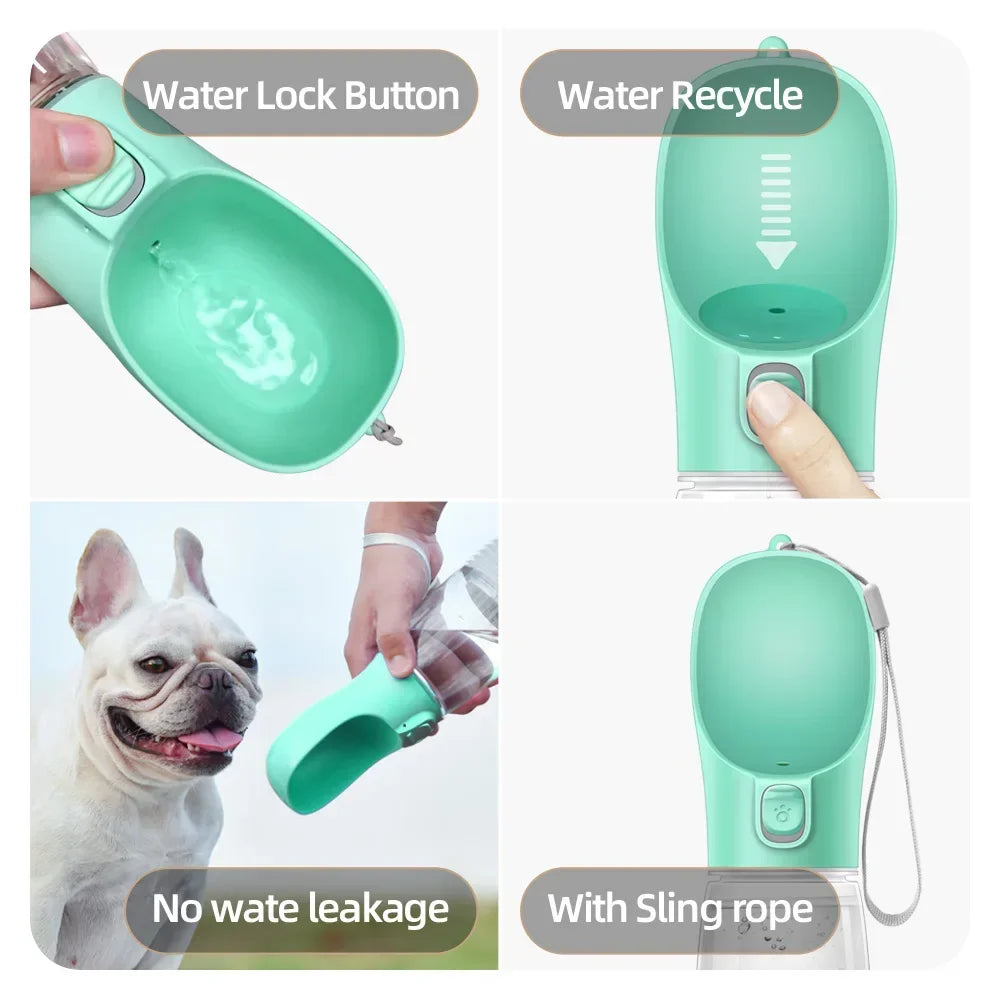 Black Portable Dog Water Bottle with Built-In Drinking Bowl